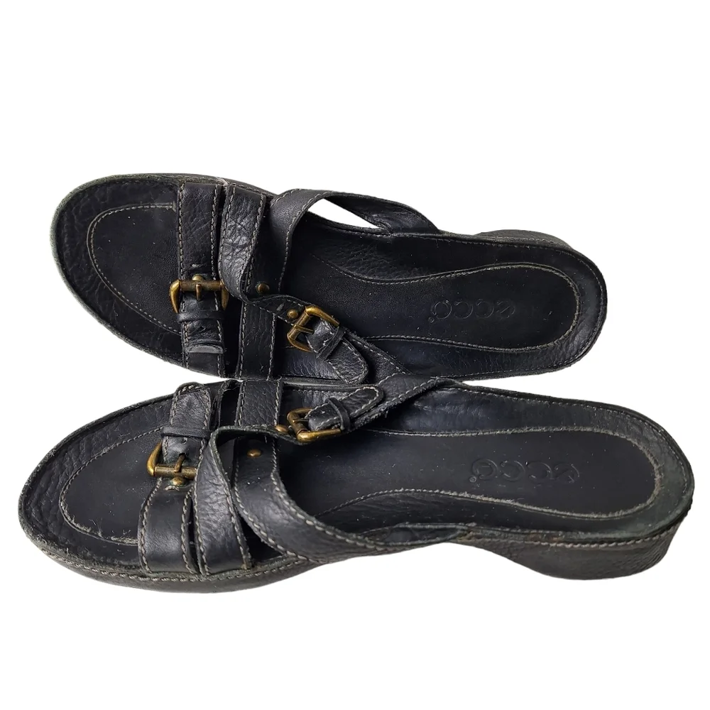 Ecco Cairo Black Leather Criss Cross Adjustable Buckle Straps Sandals Size‎ 38